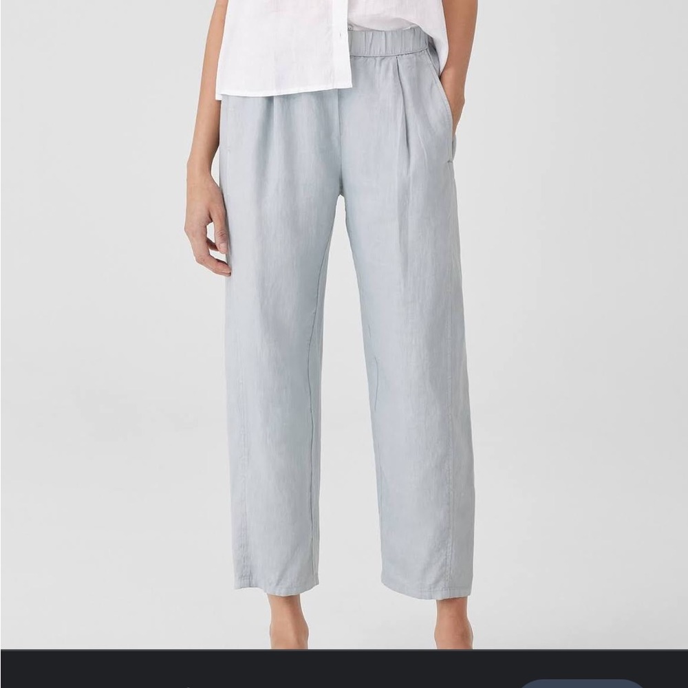 Eileen Fisher Linen Pants Tapered Blue Gray Petite Medium Organic Linen
